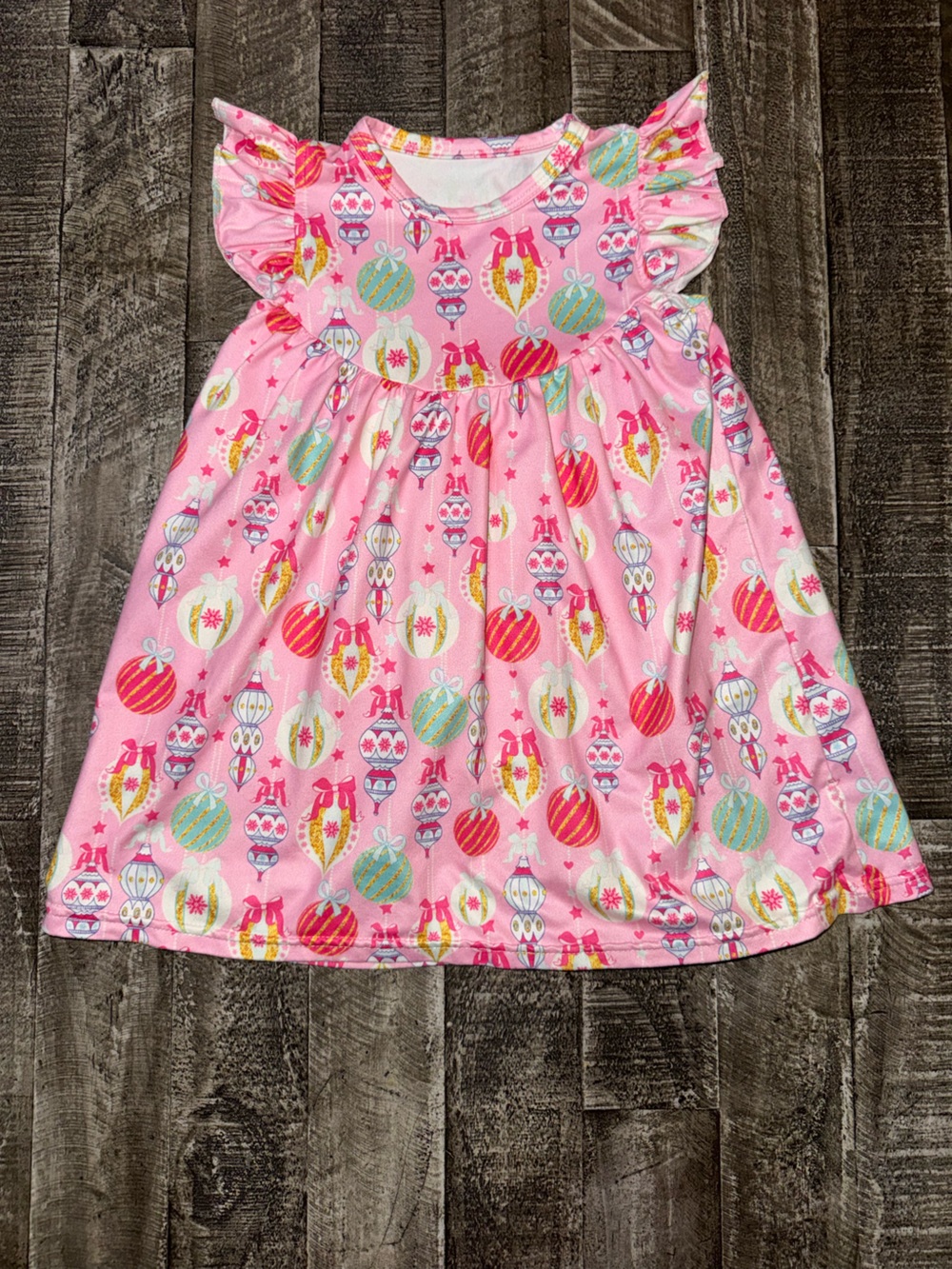 Girls' Pink Holiday Ornament Print Dress